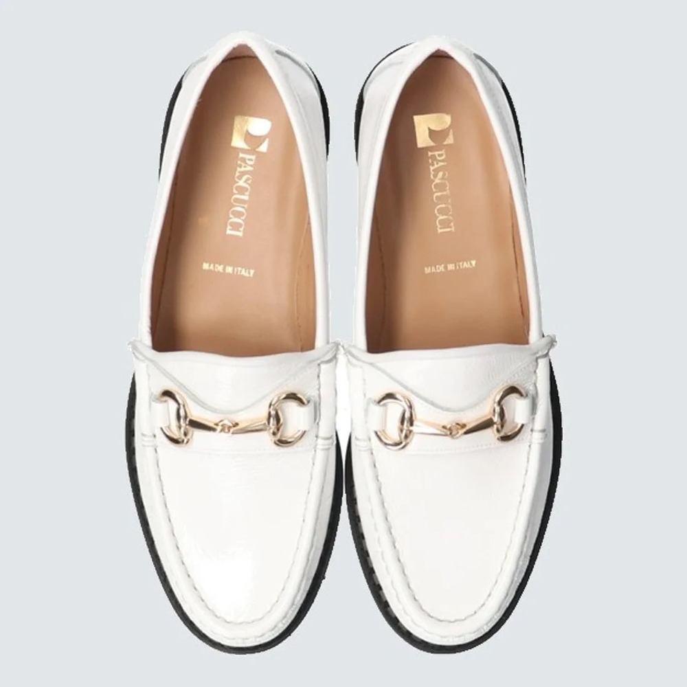 PASCUCCI Womens White Leather Horsebit Loafer Shoes Made in Italy Sz 7.5